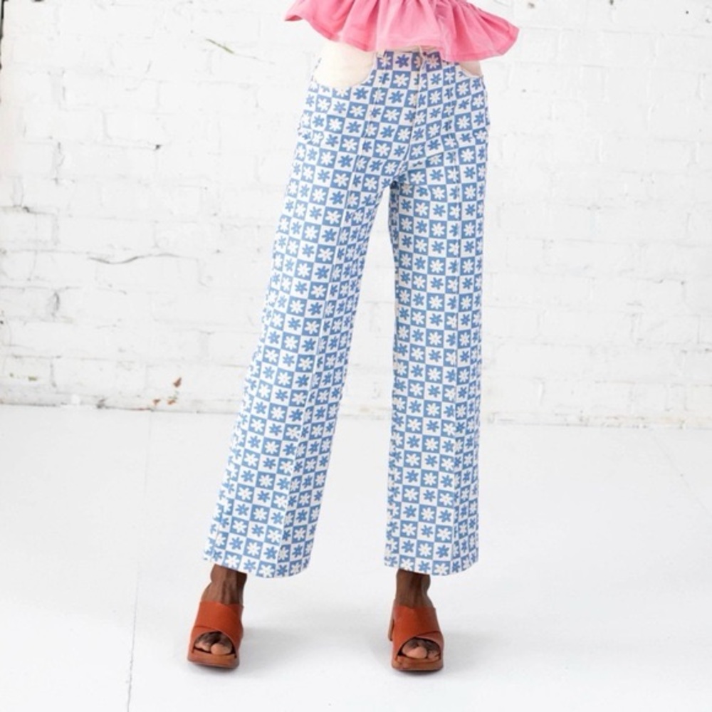 Lisa Says Gah Blue and White Patterned Wide Leg Pants